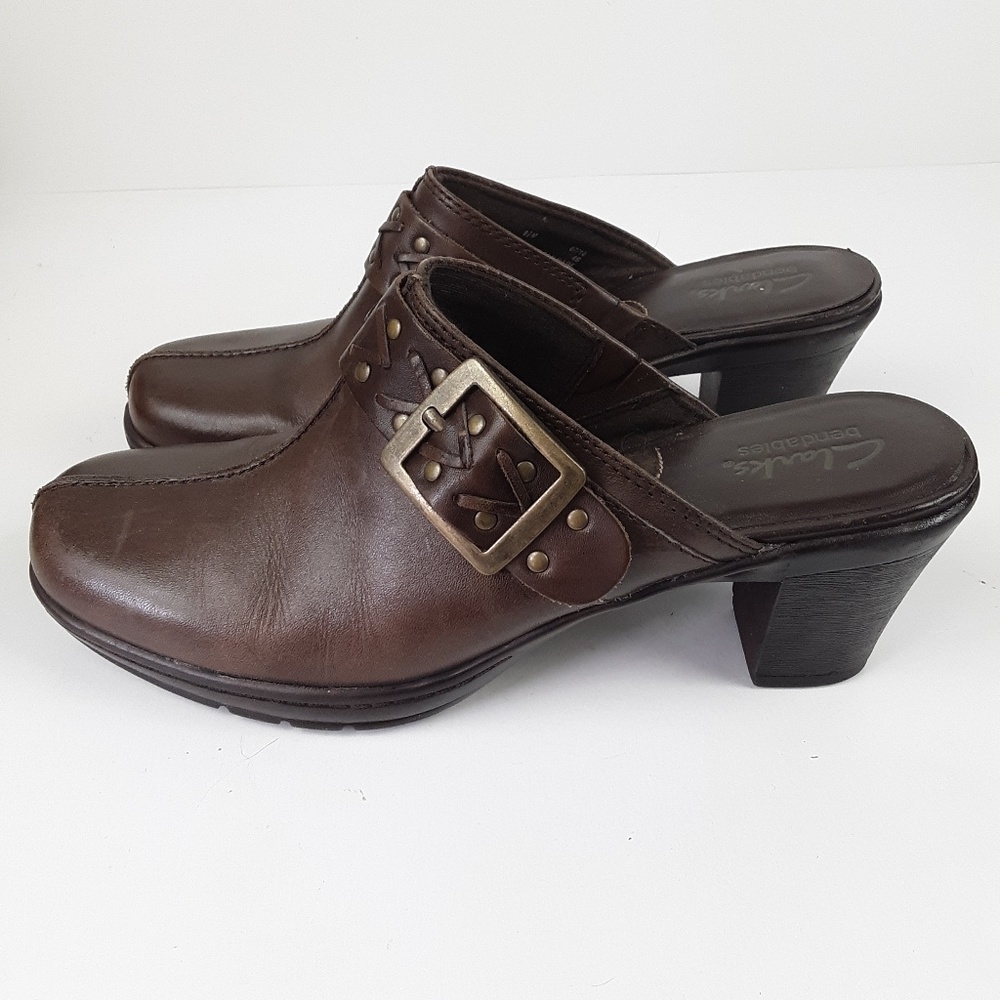 Clark's bendables leather heeled mules